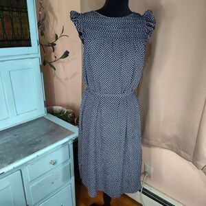 H&M Dress Womens 8 Navy Blue Ruffle Cap Sleeves